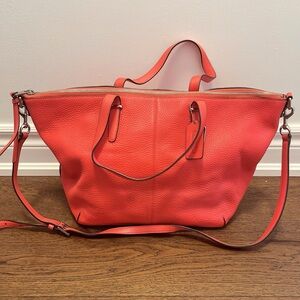 COACH Coral Red Leather Tote Bag